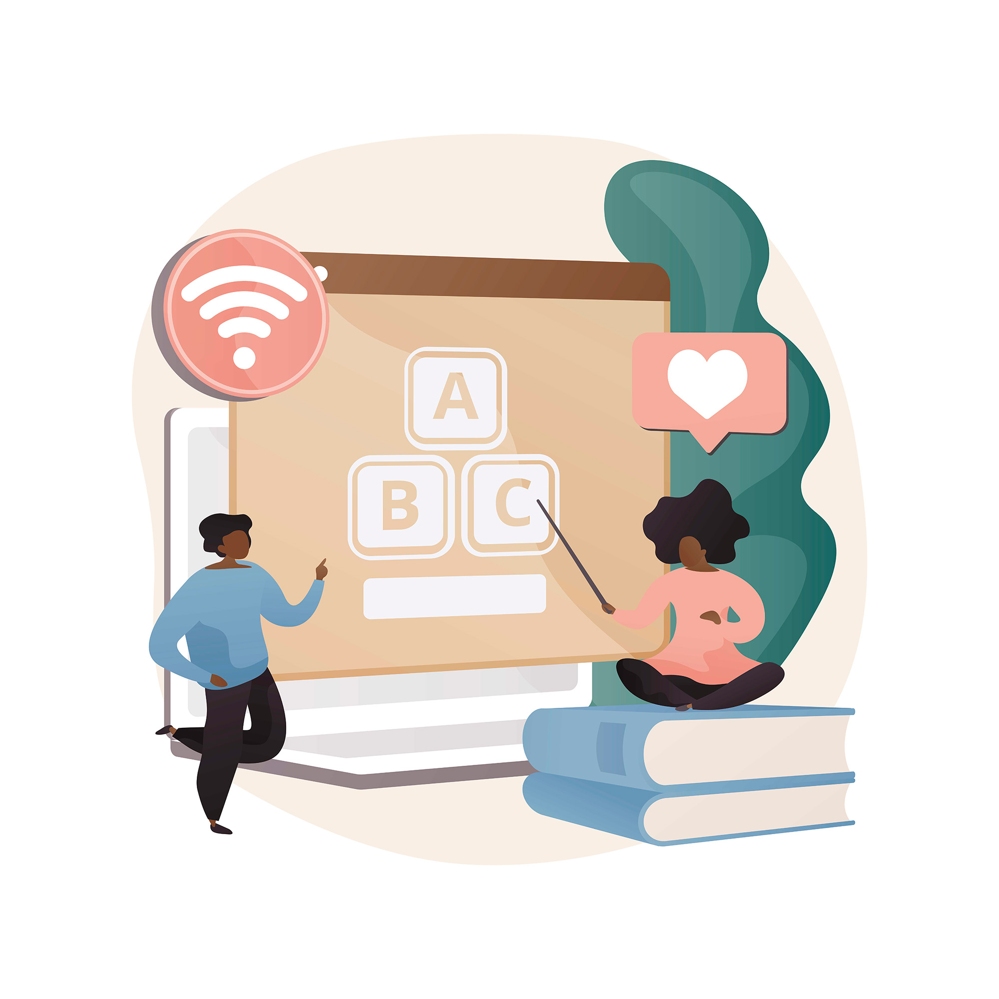 Ilustración que representa dos personas mirando una pantalla